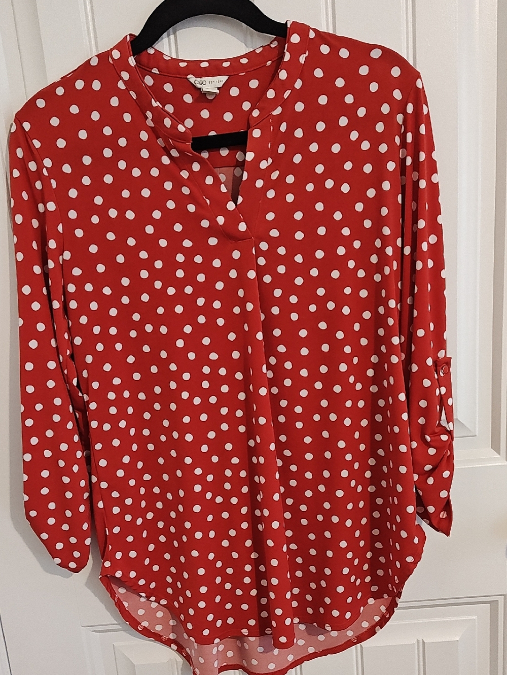 Cato Red White Polka Dot Split-Neck Tunic Blouse